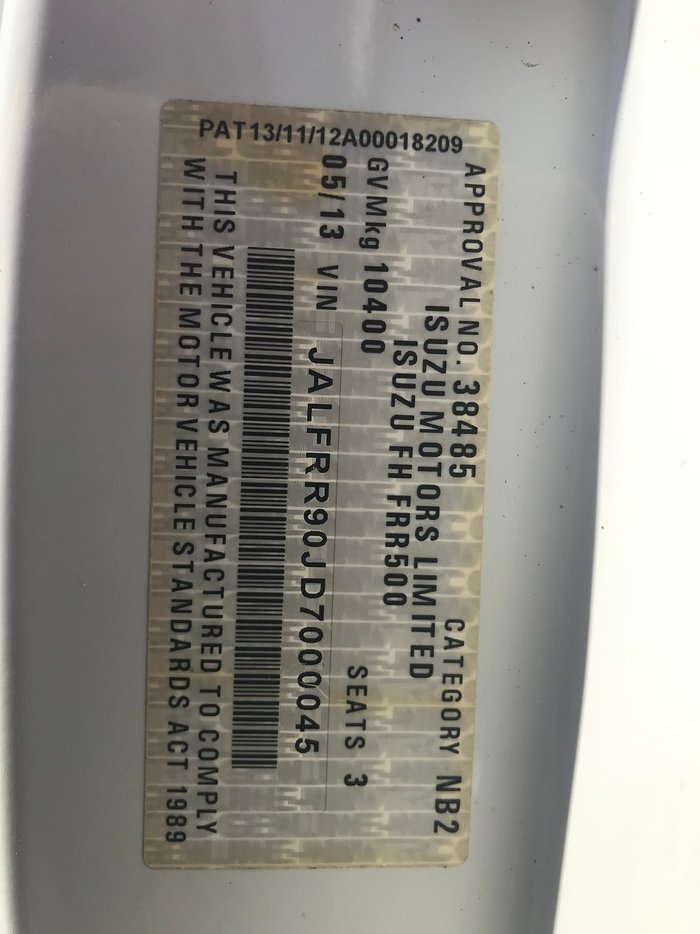 2013 ISUZU FRR500 TIPPER White