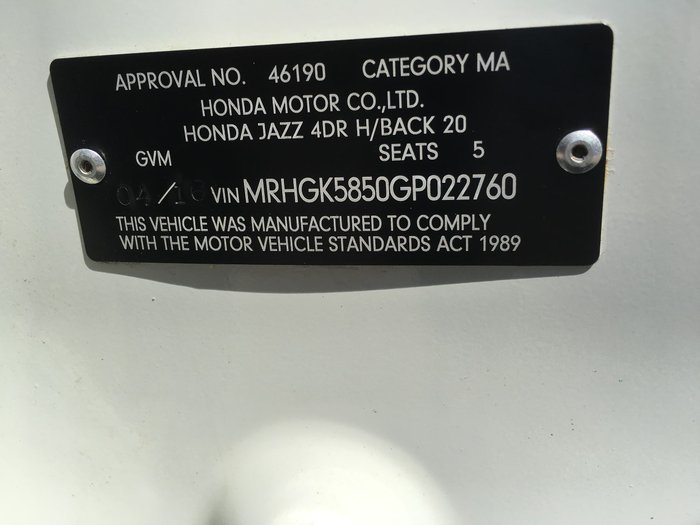 2016 Honda Jazz VTi GF MY16 White Orchid